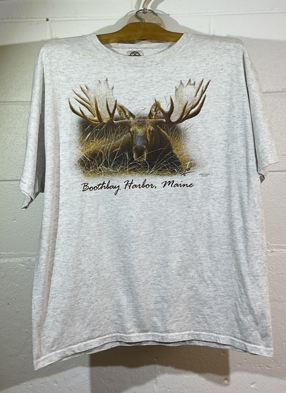 BOOTHBAY HARBOR MAINE L T SHIRT DELTA TAG DESMOND McCAFFREY MOOSE VINTAGE 