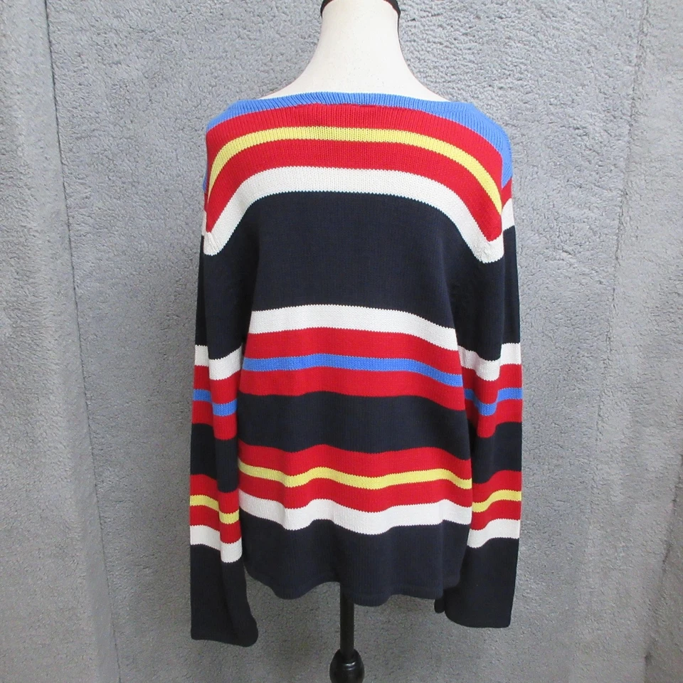 Crazy Horse Sweater Women XL Navy Multicolor Striped Star Americiana Westernwear - Image 2 of 4