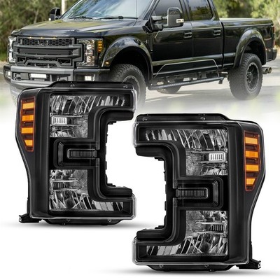 For 2017-2019 Ford F250 F350 SuperDuty Halogen Black Headlights lamps Left+Right