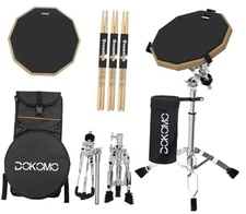 Drum Practice Pad with Snare Drum Stand Set, 12-Inch Double Sided Silent Black