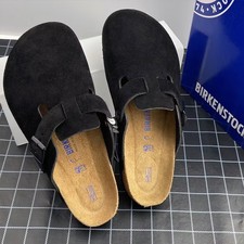 Birkenstock Boston Black Soft Footbed Suede Leather Unisex Clogs Shoes EU37-45