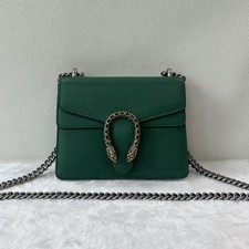 Auth Gucci Dionysus WOC Green Leather Crystal Tiger Head Crossbody Bag