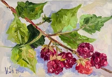 Raspberries Original Oil Painting Still life Impressionism  Art Food 5.5x8 inch