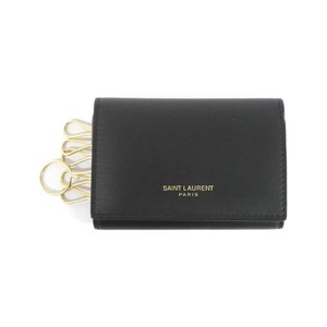 小物 SAINT LAURENT key CASE CASSANDRE SLIM KEY CASE IN GRAIN DE POUDRE LEATHER in Black