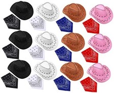 24 Pcs 12 Set Western Cowboy Cowgirl Hat Bandanna Felt Cowboy Party Hats with