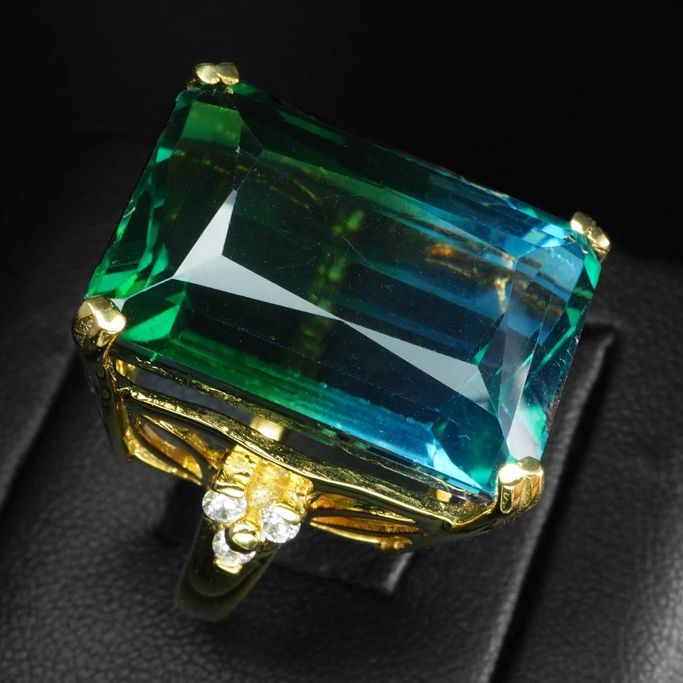 Eleganti anelli in argento sterling 925 con baguette in tormalina bicolore... - Immagine 3 di 4