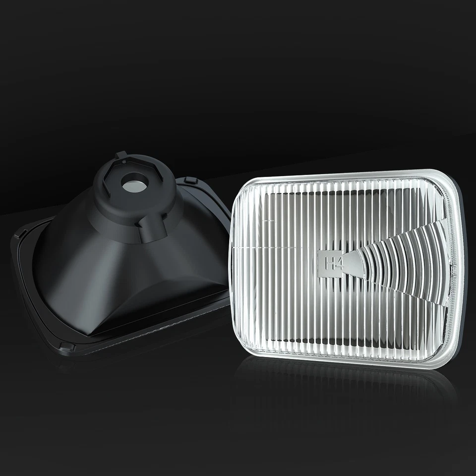 Faros de vidrio de haz sellado cuadrado de 7" para Yugo Cabrio 1990 bombillas H4 H6054 H6052 Foto 3 de 4