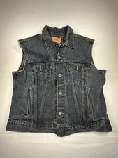 Vintage Levi s Black Denim Vest Harley Davidson Patch Made In Usa Black Tab RARE