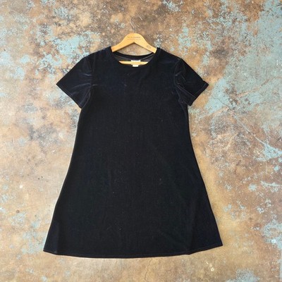 Vintage 90s Black Stretch Velvet Mini Dress Size M 10 Short Sleeve Swing  Goth | eBay