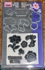 Sizzix 6 Rubber Stamps 6 Matching Framelits Die-Cuts "Thinking Of You" Set NEW