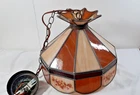 Vintage Tiffany Style Hanging Lamp With Stained Glass 15"