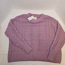 Pink Rose Sweater NWT Mauve, Dusty Rose Cable Knit Pullover Womens Winter Size S