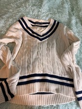 Polo Ralph Lauren Women M Cricket Sweater Cream Cable Knit Cotton V-Neck