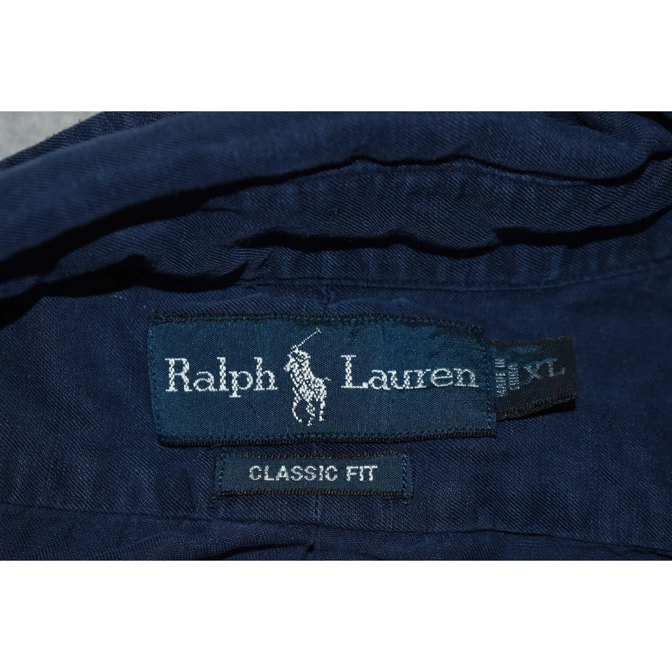 Polo Ralph Lauren Linen Silk Dress Shirt Men XL Classic Fit Blue Long Sleeve - Image 4 of 4