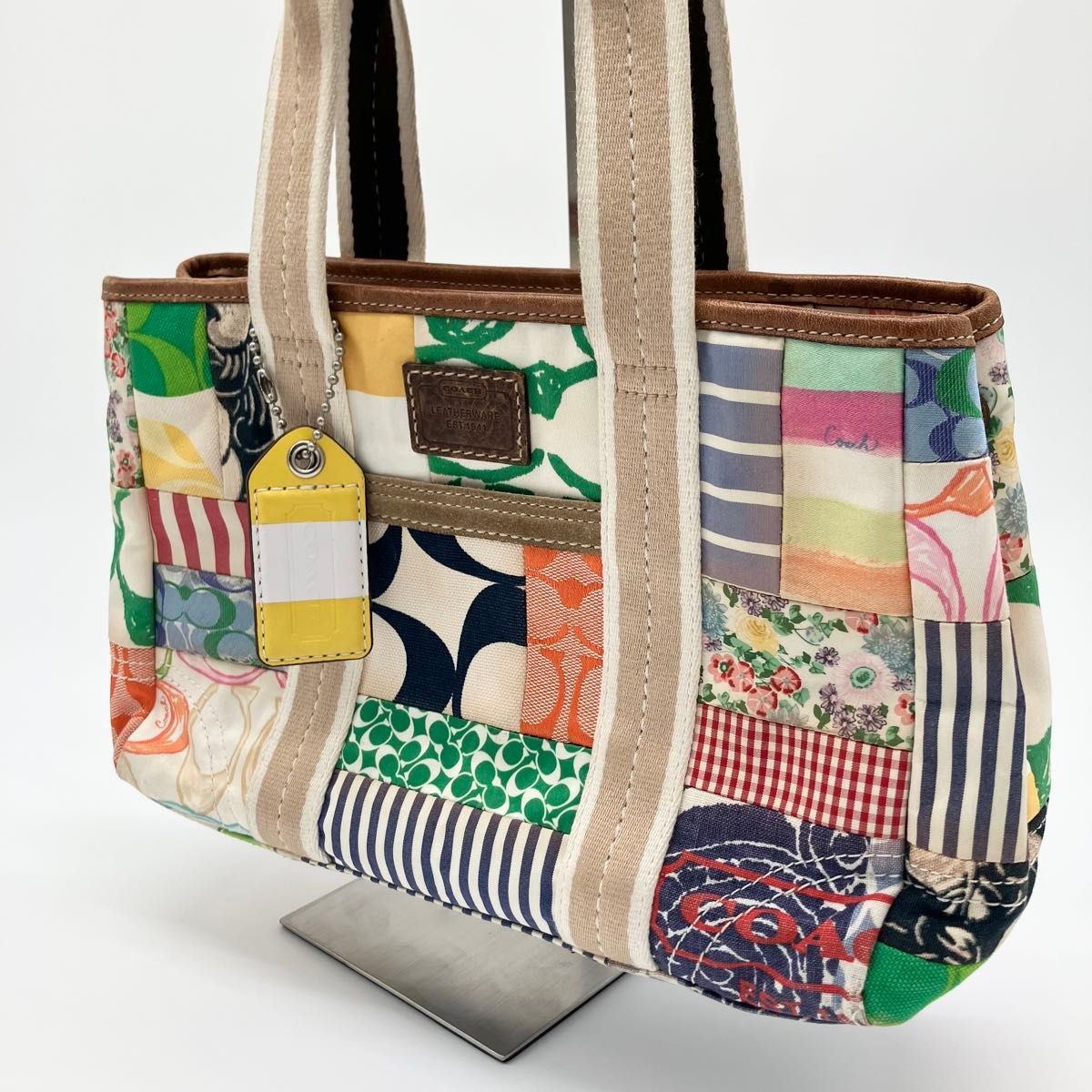 COACH Handbag Patchwork Canvas Multicolor Leather… - image 1