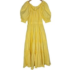 Ulla Johnson Colette Yellow Poplin Cotton Puff Sleeve Tiered Midi Dress Sz 4