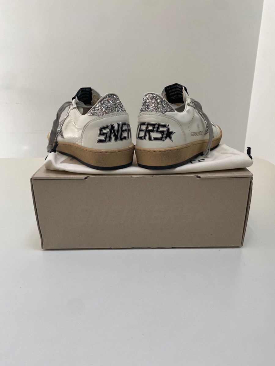Golden Goose Ball Star Sneaker White Leather/Silver Glitter sz 37