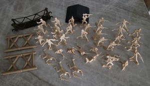 Japanese Plastic 36 Figures Lot With Village Pieces
