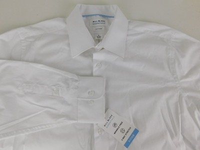 Bill Blass Essentials Mens Long Sleeve White 4 Way Stretch Shirt Large NEW