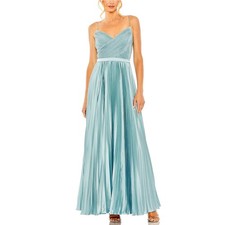 Mac Duggal 49715 Blue Evening Gown Pleated Satin Sleeveless A-Line Dress Size 10