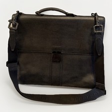 Rare Burberry Black Leather Briefcase Business Bag 14x12 Laptop Satchel