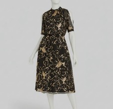 Calvin Klein Women's Black/Gold Printed Cold-Shoulder a-Line Dress Size: 6