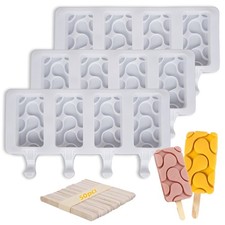 3 Pack Popsicles Molds Set,Ice Pop Silicone 4 Cavities Ice L, White