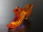 Vtg Fenton Amberina Glass Cat Hobnail Boot Shoe Figurine Cadmium 2.75" UV Glows