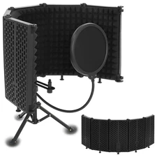 Microphone Isolation Shield, 5-Fold Adjustable Portable Reflection Filter wit...