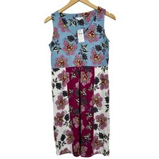 J. Jill Floral Patchwork Sleeveless Knit V Neck Dress Women's Size XS NWT