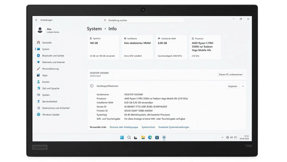 Lenovo ThinkPad T495 · Ryzen 5 PRO 3500U · 8GB · 168GB, Foto 4 von 5