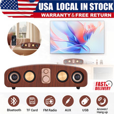 Retro Wood Grain Bluetooth Speaker 10W Dual Drivers FM Radio TF USB Hands-Free