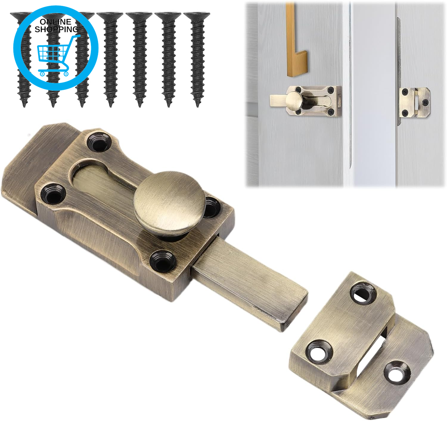 Barrel Slide Door Bolts 3 Inch Brass Door Bolt Heavy Duty Door Locks Internal An
