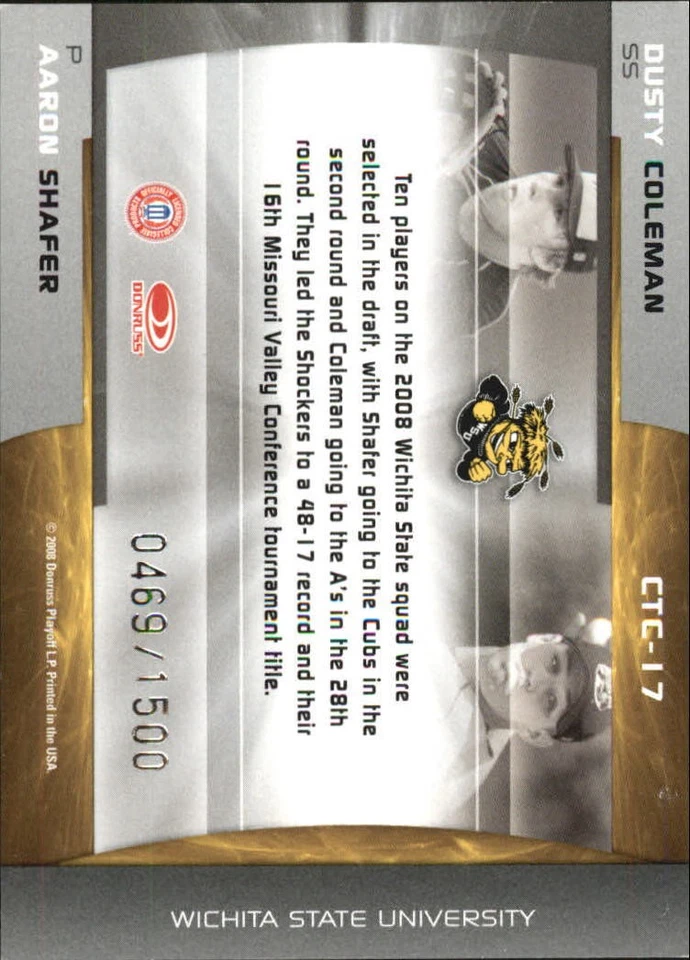 2008 Elite Extra Edition College Ties Green #17 Dusty Coleman/Aaron Shafer /1500 - Image 2 of 2