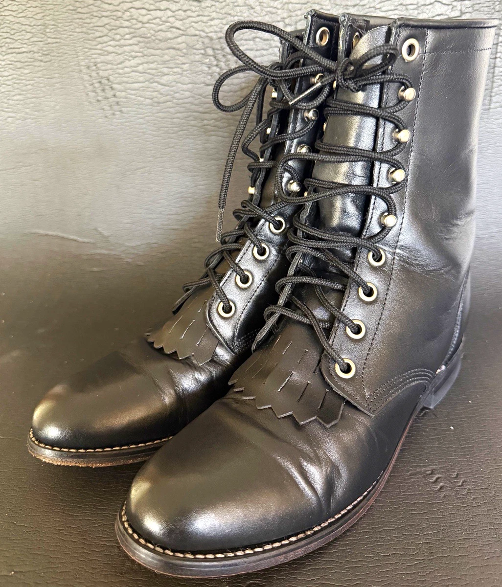 Justin Black Leather Pointed Toe Western Cowboy Boots Men\'s Size 9.5C Justin Cowboy Boots Black Leather Mens 7.5 D Distressed READ  main image 2