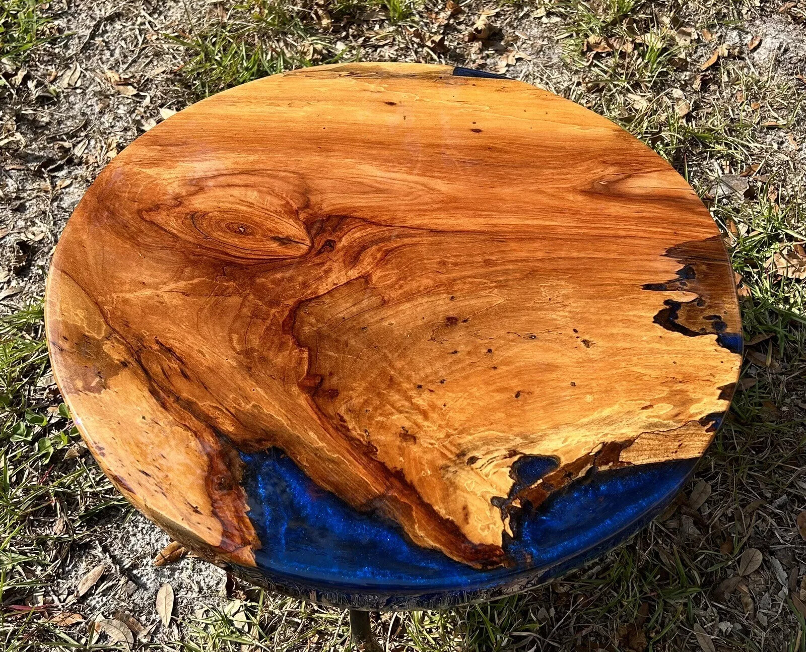 Handmade 18” Round Natural Wood Epoxy Resin Side Table - Home decor Top Only-image