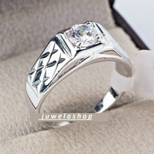 LUXUS HERRENRING GESCHENK M&Auml;NNER RING Brillant Zirkonia Wei&szlig;gold Silber vergold.