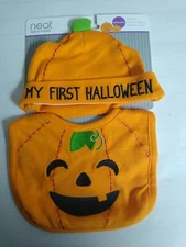 Neat Solutions Brand Halloween Orange Bib and Hat Set Embroidery Detail