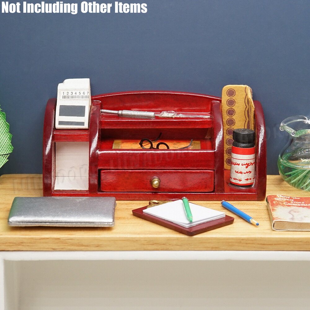 Mahogany Wood Desk Organiser Stationery Box Set Miniature Work Drawer