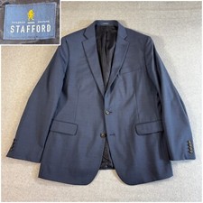 Stafford 46R Blue Sport Coat Blazer Jacket Suit Wool Blend Travel Stretch 2 BTN