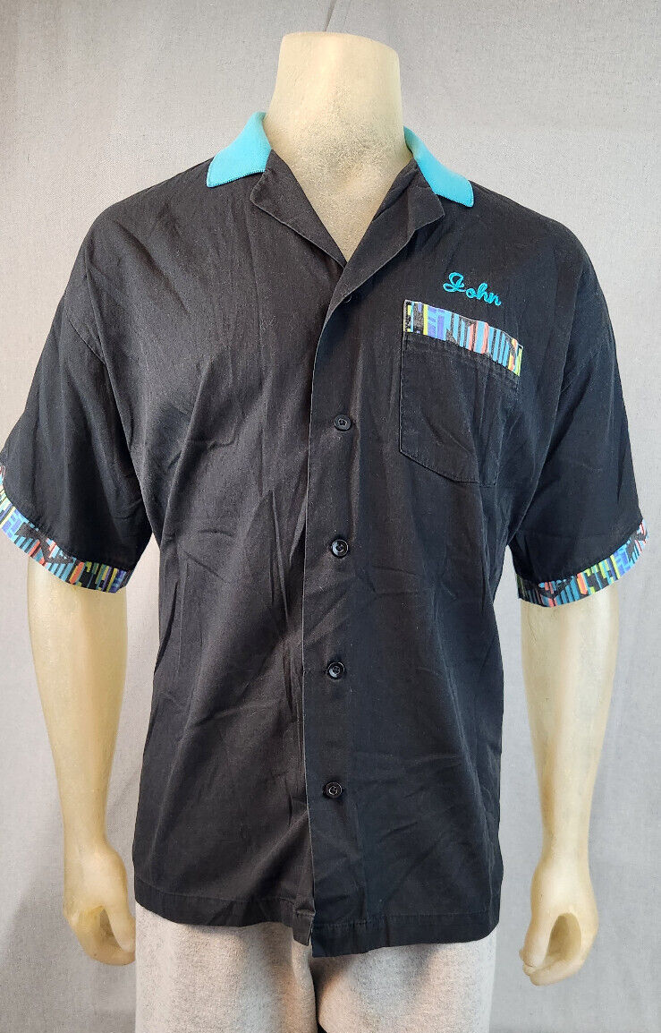 Vintage King Louie LARGE Button Bowling Shirt Top Black