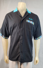 Vintage King Louie LARGE Button Bowling Shirt Top Black wBlue Collared Short Slv