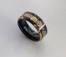8MM TUNGSTEN CARBIDE MEN'S GOLD PLATED AND BLACK FINISH WEDDING BAND RING SZ7-15