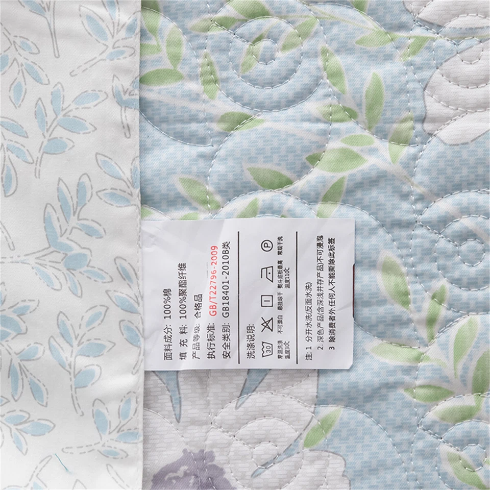 Flowers Blue Patchwork Quilt Bedspread Coverlet Throw Rug Queen/King 100% Cotton - Image 3 of 4