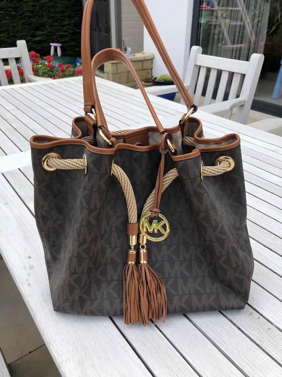 Michael Kors Marina Large MK Signature Gathered Tote Brown eBay