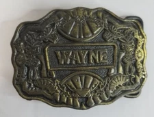 Oden Inc. Solid Brass Belt Buckle Vintage Name Wayne 
