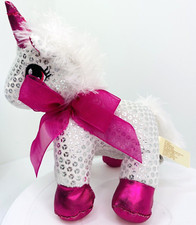Dan Dee White Shimmer Unicorn 8" Plush Soft Eyes Pink Horn Ears