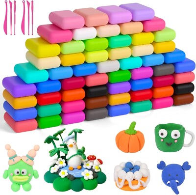 60 Stück Luftgetrocknete Modelliermasse - Ultraleichte DIY Magic Clay mit 6 Werkzeugen für Kinder