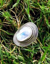 925 Sterling Silver Natural Moonstone Ring Gemstone Women Jewelry For Her F 10