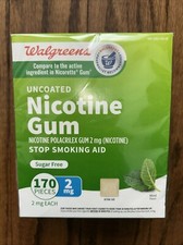 Nicotine Gum 2mg 170ct, Walgreen's Sugar Free Uncoated Mint Flavor EXP 12/26